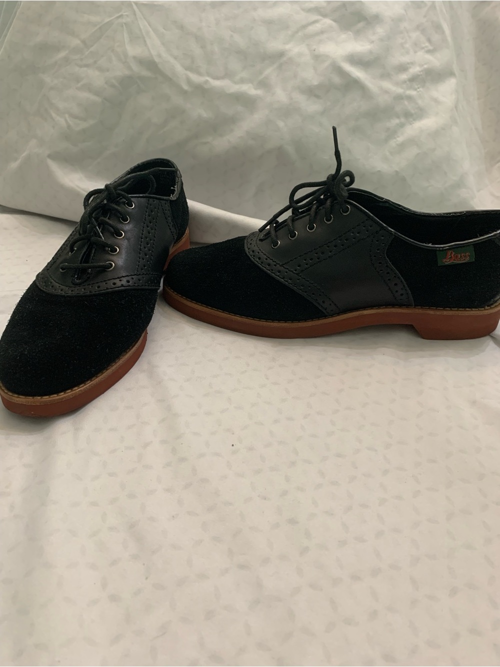 Bass Black Suede & Leather Saddle Oxfords with Brown Sole